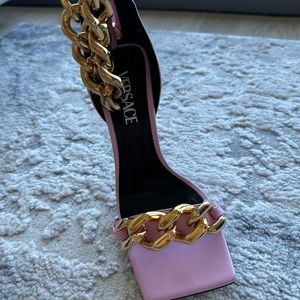 Versace Medusa chain sandals heels pink